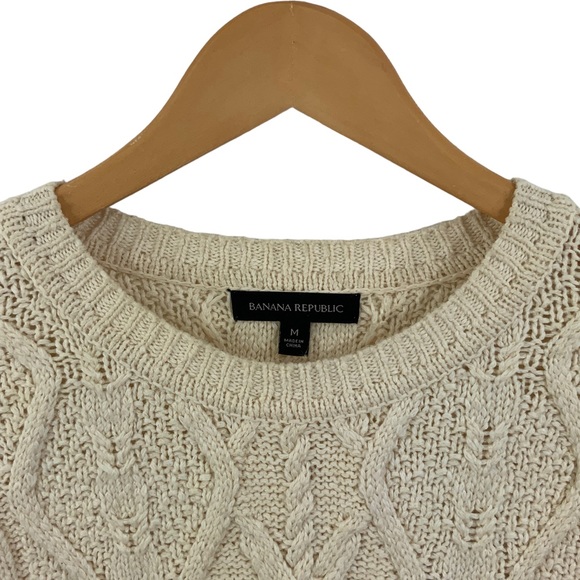 BANANA REPUBLIC Long Sleeve Sweater Cable Knit Sweater Chunky Cream Sweater K15 - Picture 8 of 8